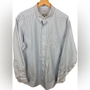 LL Bean Men’s 16.5 White Long Sleeve Button Down Dress Shirt with Blue Stripes